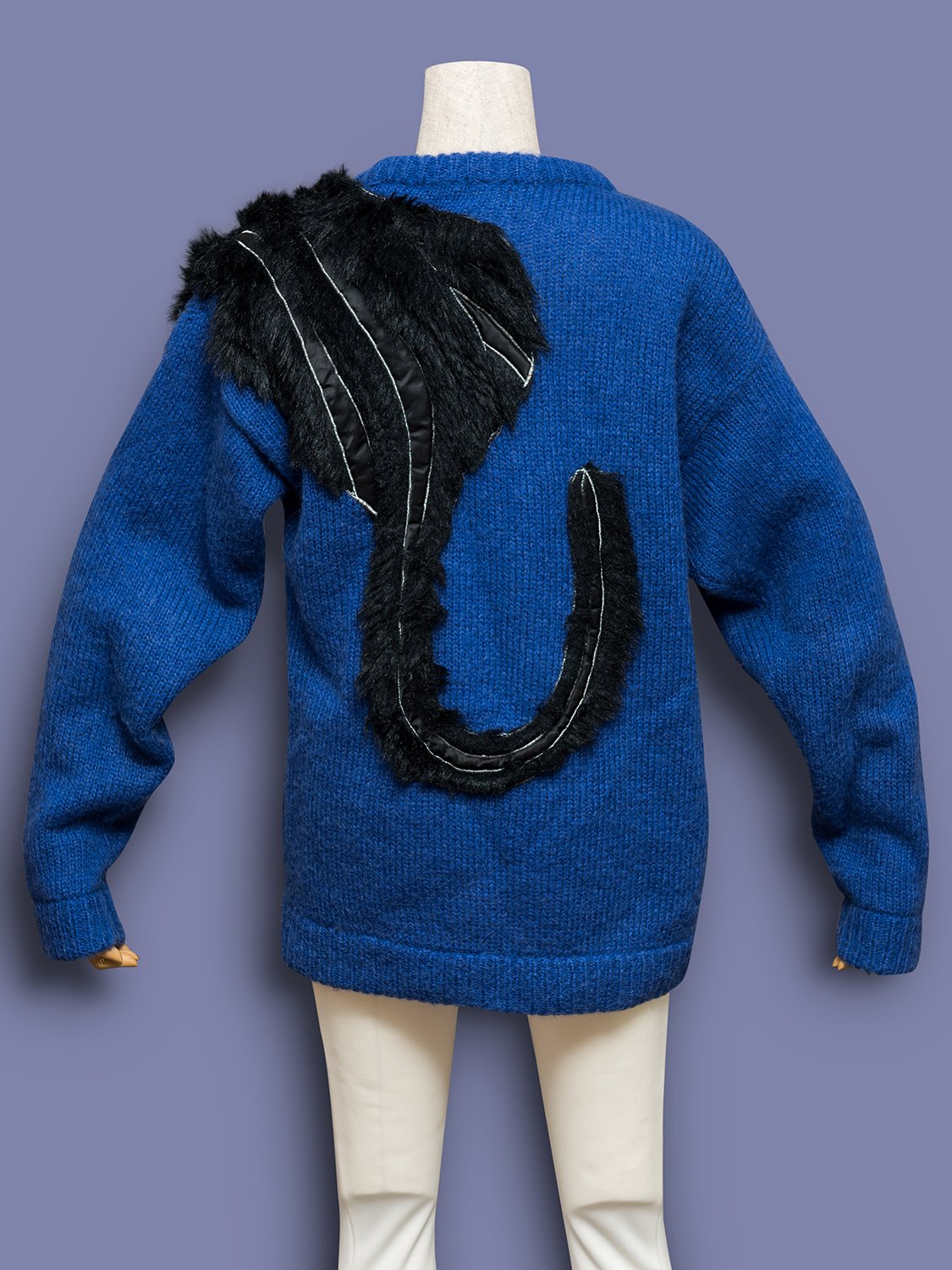 Kansai Yamamoto Cobalt Blue Knit Sweater with Black Panther Appliqué, –  Pechuga Vintage