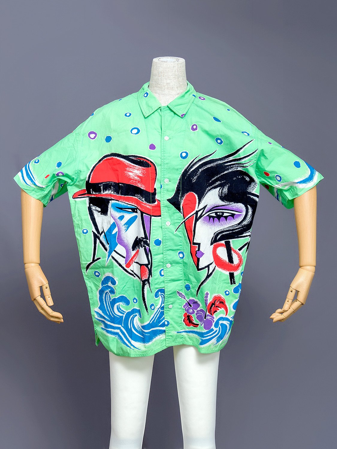 Kansai Yamamoto Faces & Waves Button-Up Shirt, 1980s